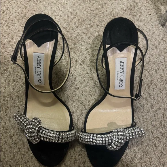 Jimmy Choo Thyra 100 Black Strappy Heels with Crystal Embellishments - Picture 2 of 5